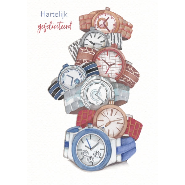 Wenskaart hartelijkgefeliciteerd, horloges