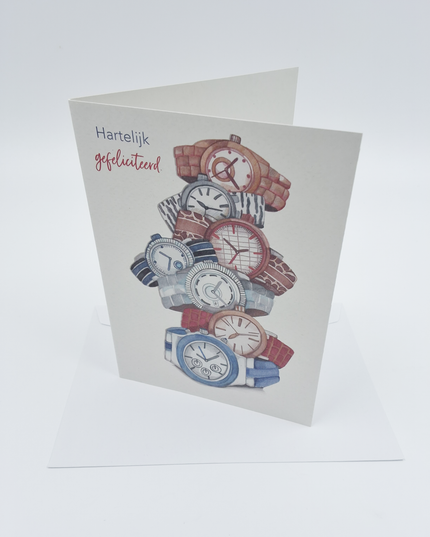 Wenskaart hartelijkgefeliciteerd, horloges