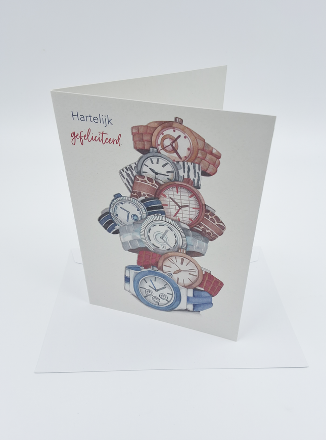 Wenskaart hartelijkgefeliciteerd, horloges