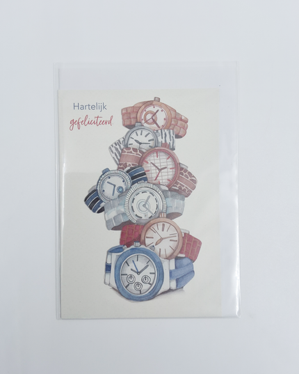 Wenskaart hartelijkgefeliciteerd, horloges