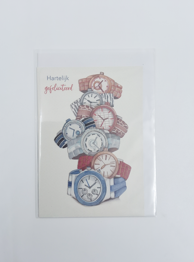 Wenskaart hartelijkgefeliciteerd, horloges