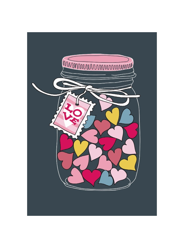 Greeting card jar with hearts