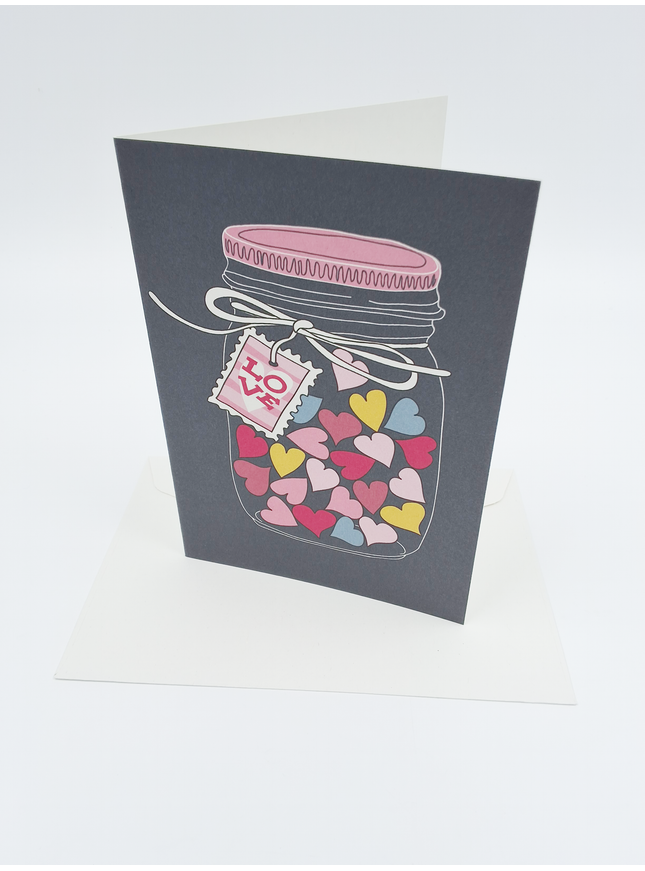 Greeting card jar with hearts