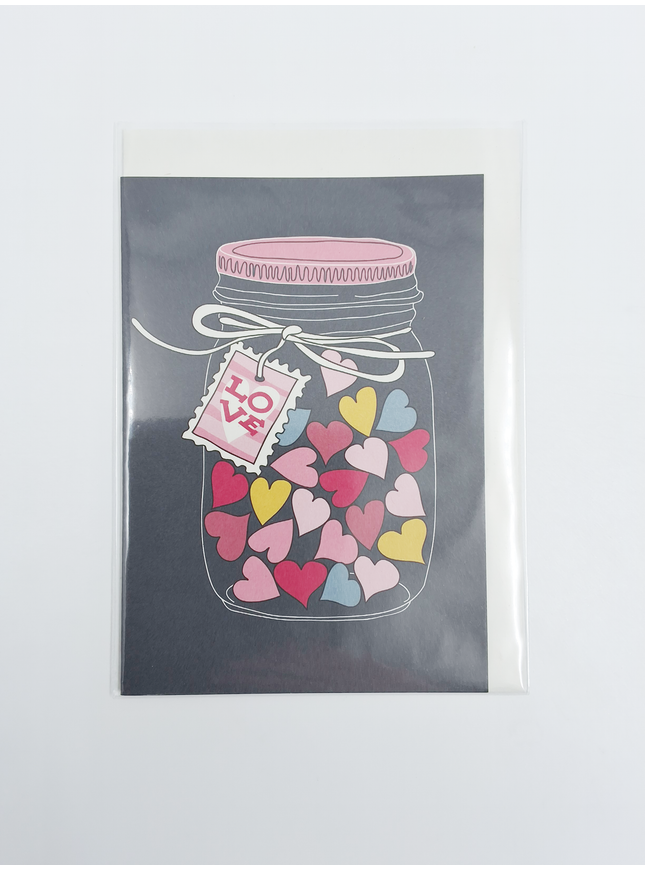 Greeting card jar with hearts