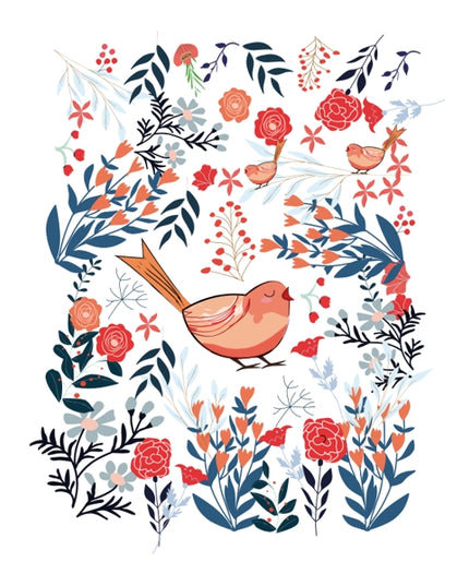 Wenskaart vogel met bloemen