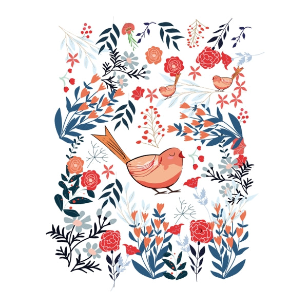 Wenskaart vogel met bloemen