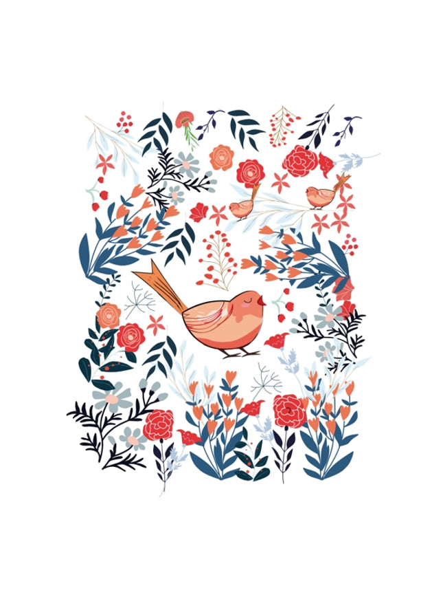 Wenskaart vogel met bloemen
