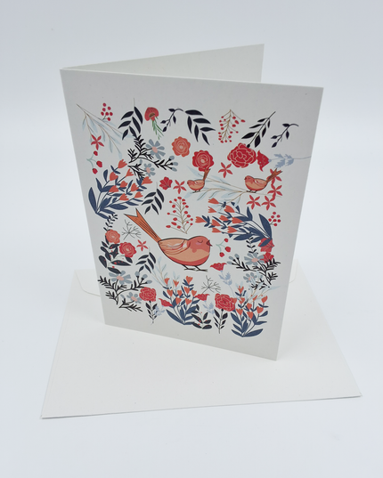 Wenskaart vogel met bloemen