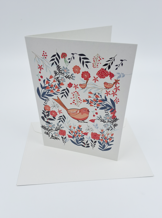 Wenskaart vogel met bloemen