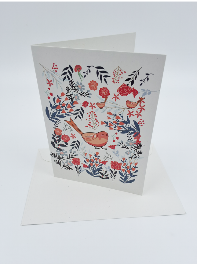 Wenskaart vogel met bloemen