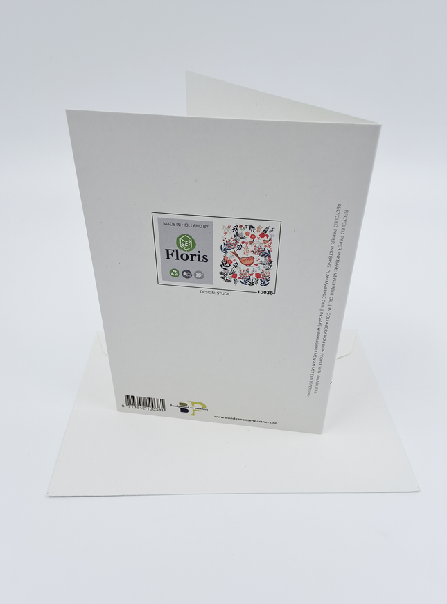 Wenskaart vogel met bloemen