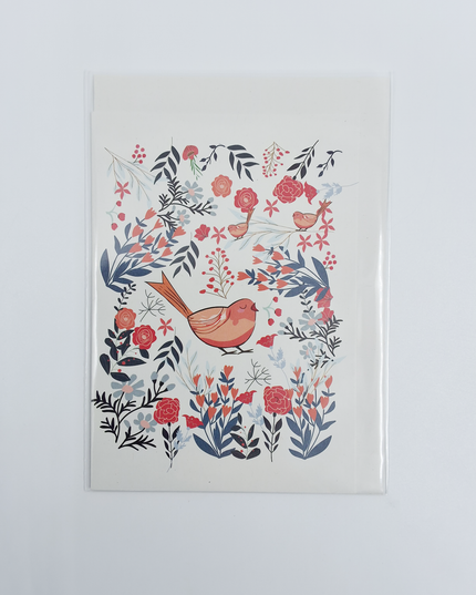Wenskaart vogel met bloemen