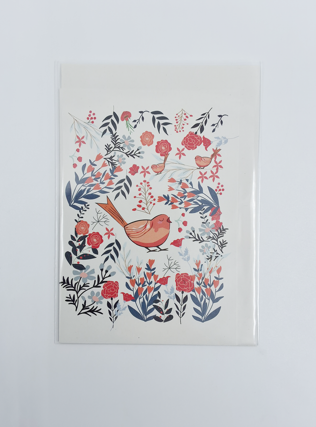 Wenskaart vogel met bloemen