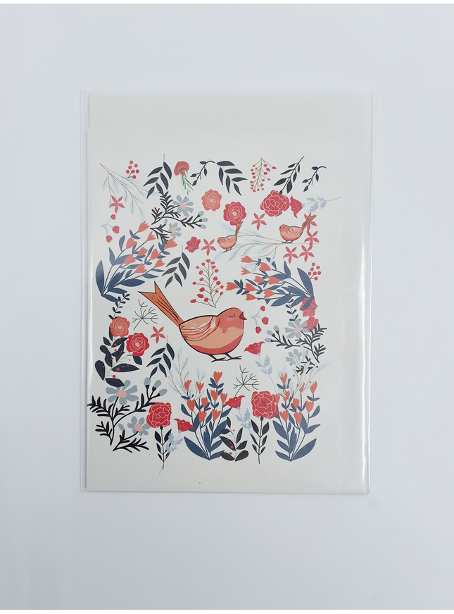 Wenskaart vogel met bloemen