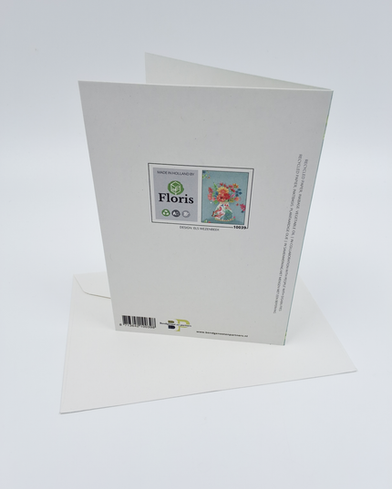 Wenskaart vaas met pauw en bloemen