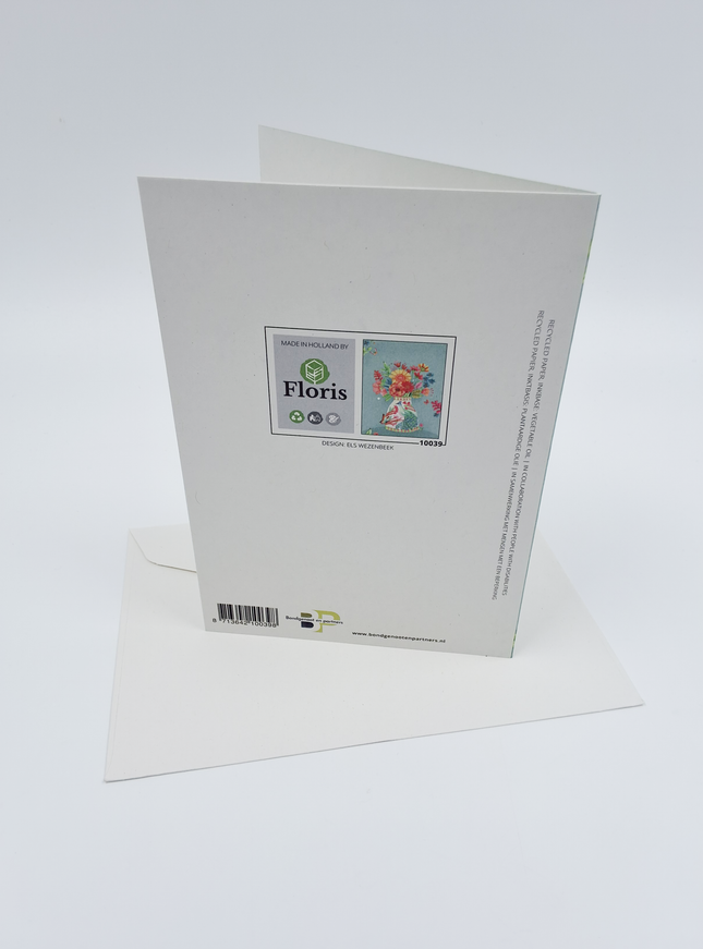 Wenskaart vaas met pauw en bloemen