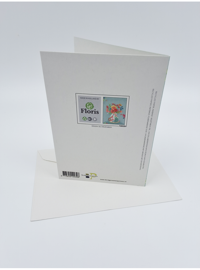 Wenskaart vaas met pauw en bloemen