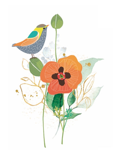 Wenskaart vogel op bloemen