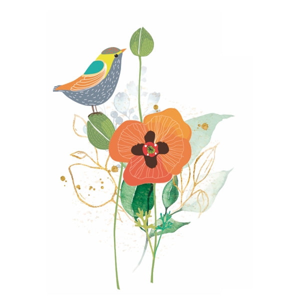 Wenskaart vogel op bloemen