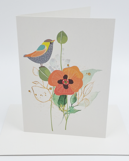 Wenskaart vogel op bloemen (F10041)