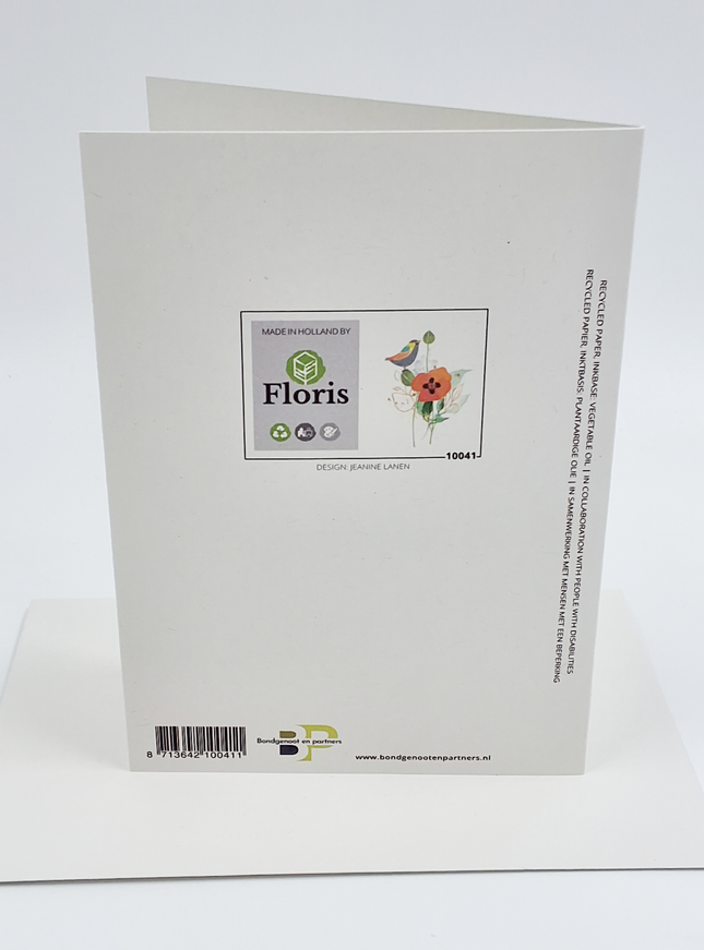 Wenskaart vogel op bloemen (F10041)