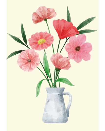 Wenskaart bloemen met vaas