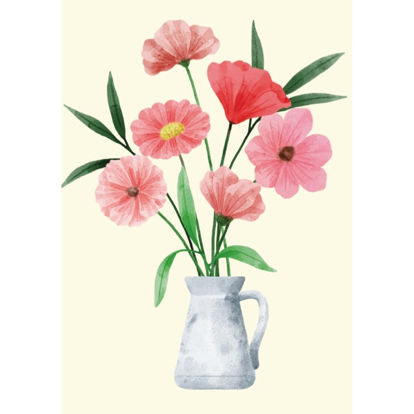 Wenskaart bloemen met vaas