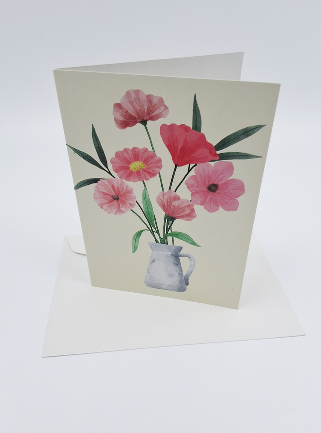 Wenskaart bloemen met vaas