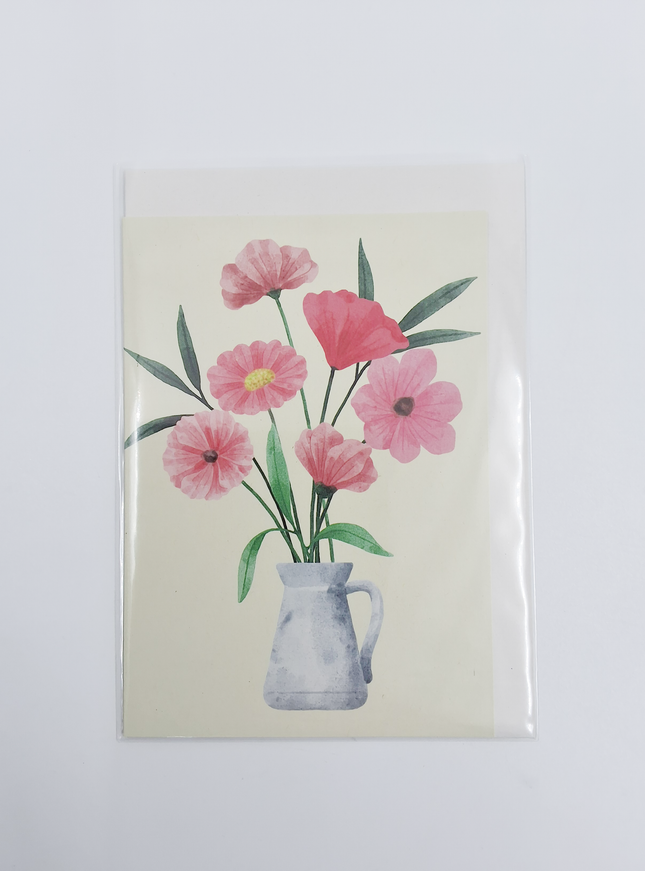 Wenskaart bloemen met vaas