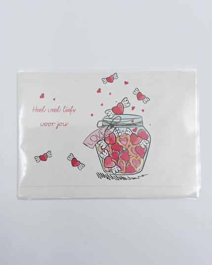 Wenskaart potje hartjes