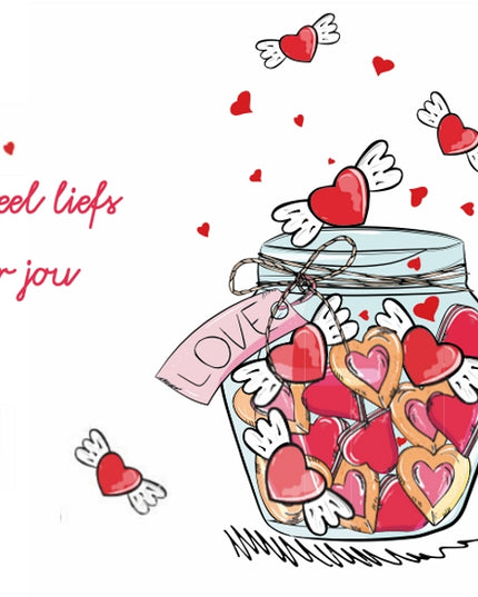 Wenskaart potje hartjes