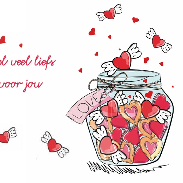 Wenskaart potje hartjes