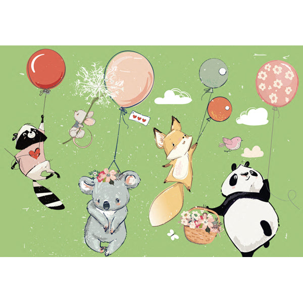 Wenskaart dieren met ballon