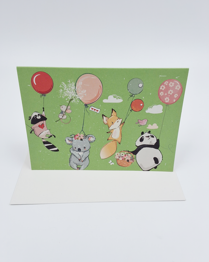 Wenskaart dieren met ballon