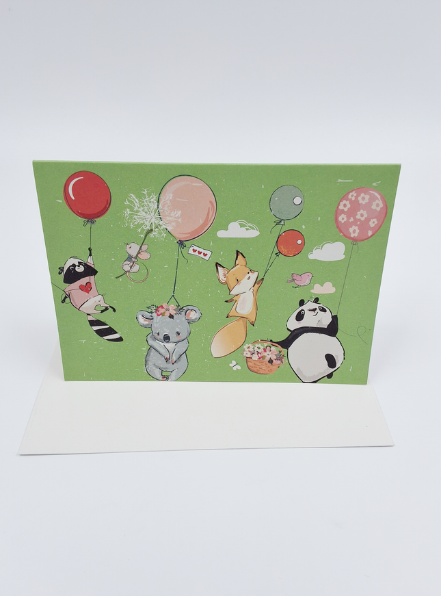 Wenskaart dieren met ballon