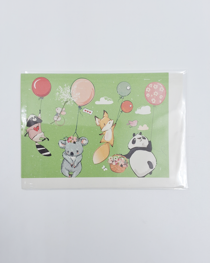 Wenskaart dieren met ballon