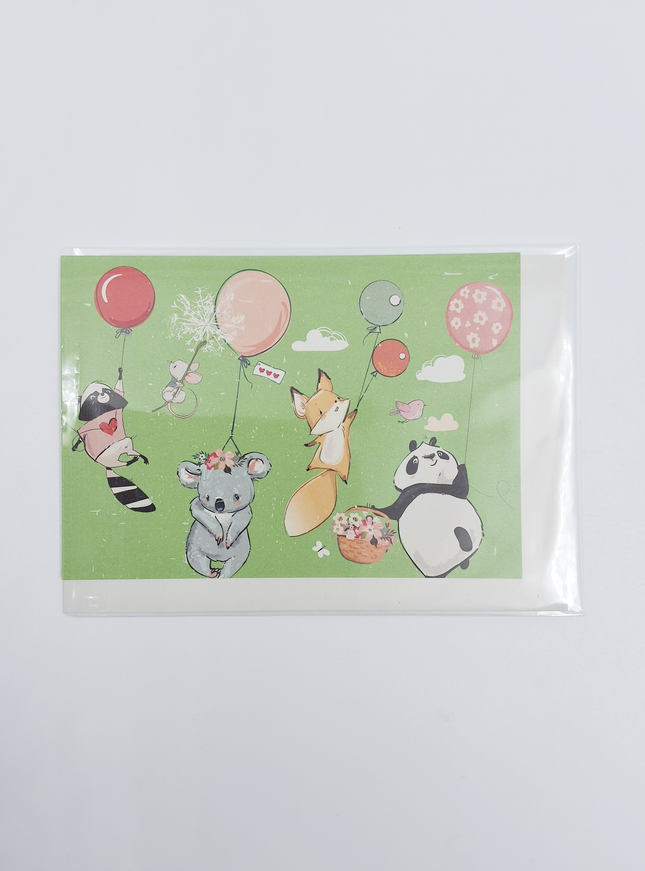 Wenskaart dieren met ballon