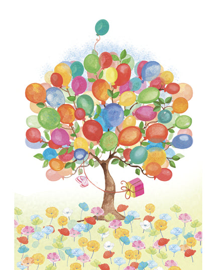 Wenskaart boom vol met ballonnen