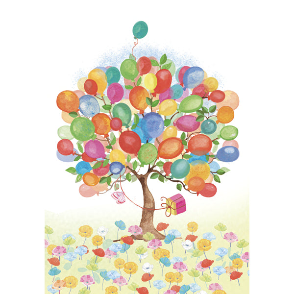 Wenskaart boom vol met ballonnen