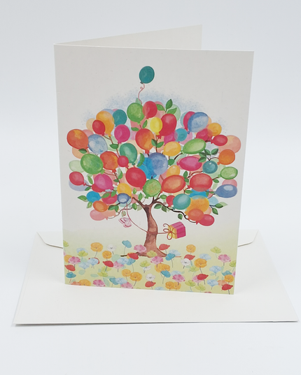 Wenskaart boom vol met ballonnen