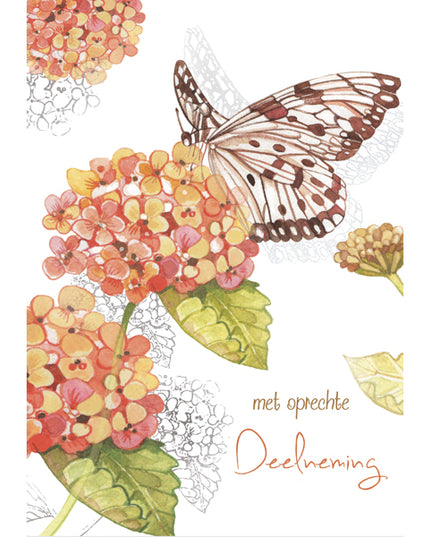 Wenskaart vlinder, met oprechte deelneming