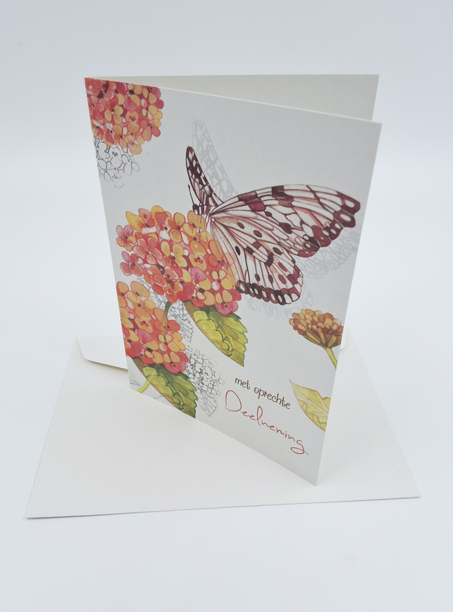 Wenskaart vlinder, met oprechte deelneming