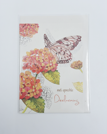 Wenskaart vlinder, met oprechte deelneming