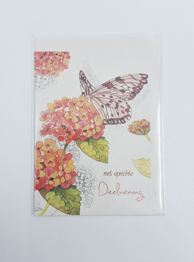 Wenskaart vlinder, met oprechte deelneming