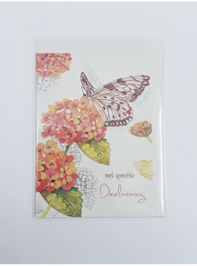 Wenskaart vlinder, met oprechte deelneming