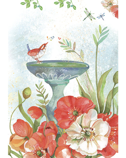 Wenskaart vogel op fontein