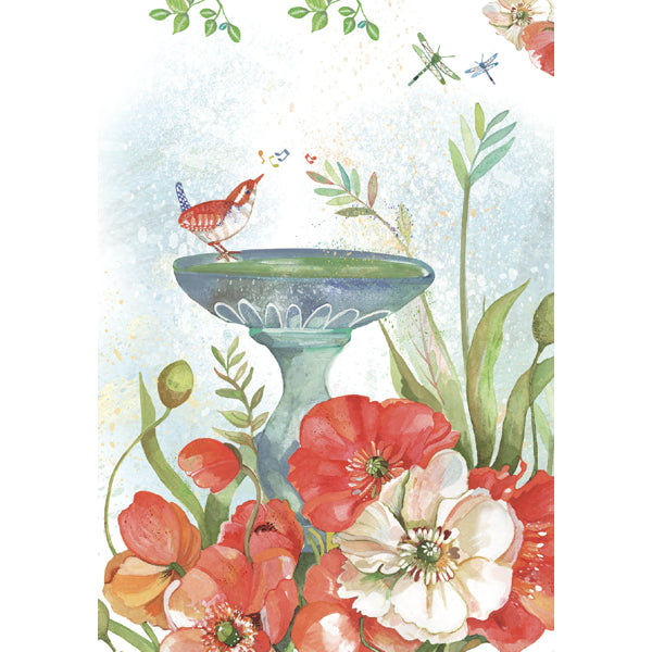 Wenskaart vogel op fontein