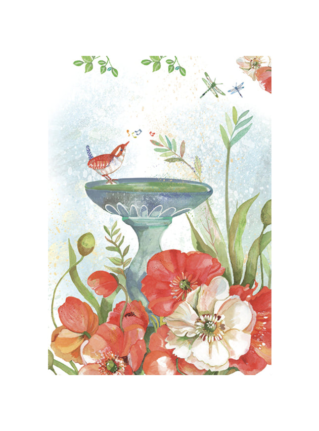 Wenskaart vogel op fontein