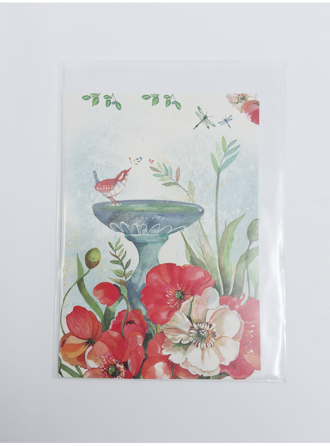 Wenskaart vogel op fontein