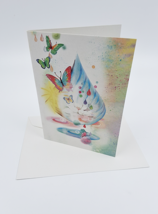 Wenskaart vlinders en een druppel